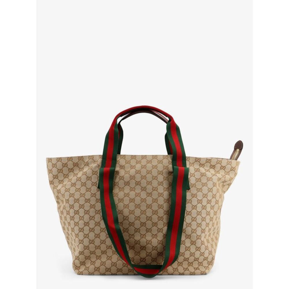 Gucci Men Gg Fabric Shopping Bag With Nastro Web Handle Detail